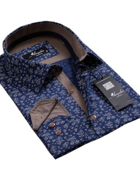 Tropical Navy Blue Mens Slim Fit Designer Dress Shirt - tailored Cotton Shirts for Work and Casual - Amedeo Exclusive