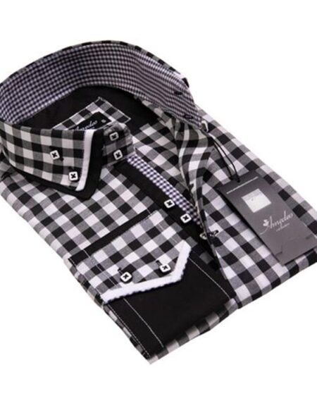 Black White Checkers Mens Slim Fit Designer Dress Shirt - tailored Cotton Shirts for Work and Casual - Amedeo Exclusive