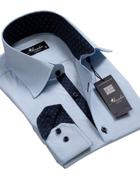 Classy Light Blue Mens Slim Fit Designer Dress Shirt - tailored Cotton Shirts for Work and Casual - Amedeo Exclusive
