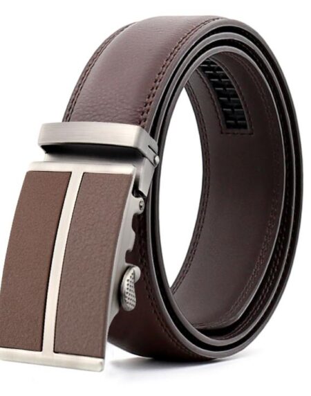 Amedeo Exclusive Men's Brown Belt Silver Brown Buckle Leather - Amedeo Exclusive