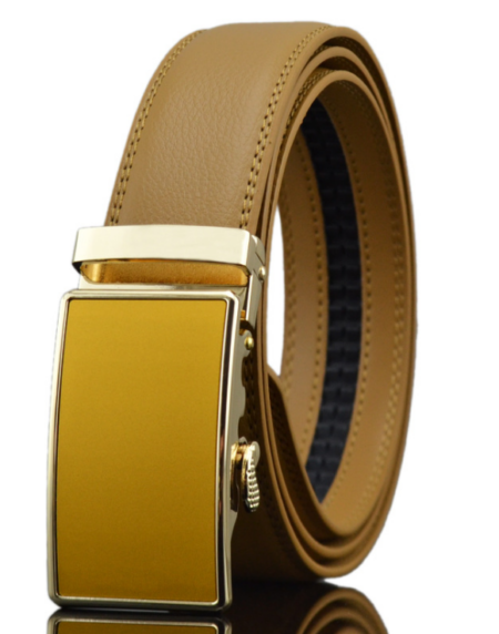 Amedeo Exclusive Men's Tan Belt Gold Tan Buckle Leather - Amedeo Exclusive