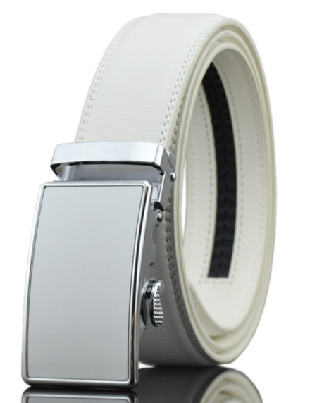 Amedeo Exclusive Men's White Belt Silver Buckle Leather - Amedeo Exclusive