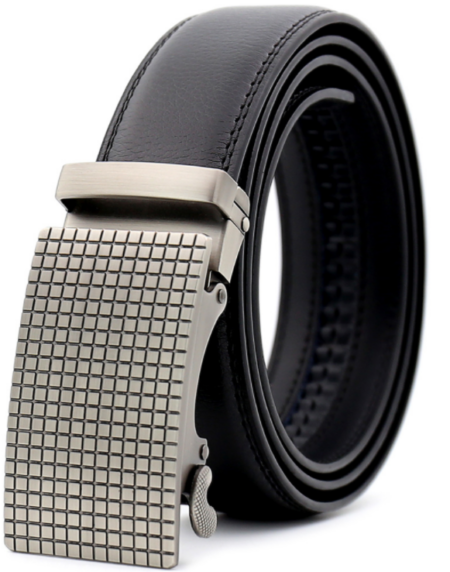 Amedeo Exclusive Men's Black Belt Silver Checkered Buckle Leather - Amedeo Exclusive