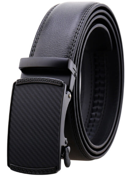 Men's Genuine Leather Smart Ratchet Automatic Belt Perfect Fit No holes! Black - Amedeo Exclusive