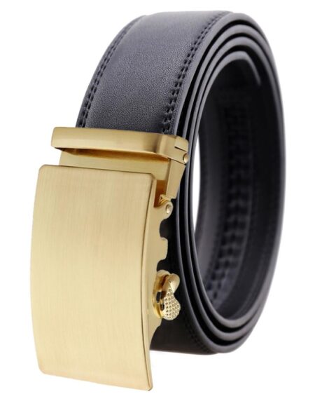 Men's Stainless Steel Black Belt With Gold Buckle - Amedeo Exclusive