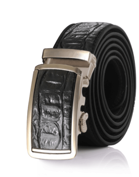 Amedeo Exclusive Men's Automatic Buckle Crocodile Black Leather Belt - Amedeo Exclusive