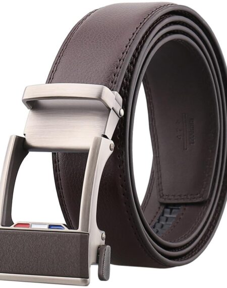 Amedeo Exclusive Men's Brown Slide Click Buckle Brown Leather Belt - Amedeo Exclusive