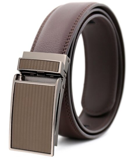 Amedeo Exclusive Men's Brown Auto Lock Buckle Brown Leather Belt - Amedeo Exclusive