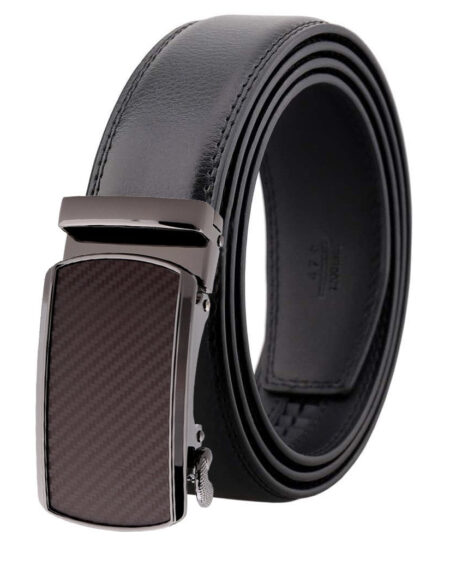 Amedeo Exclusive Men's Brown Dot Slide Buckle Black Leather Belt - Amedeo Exclusive