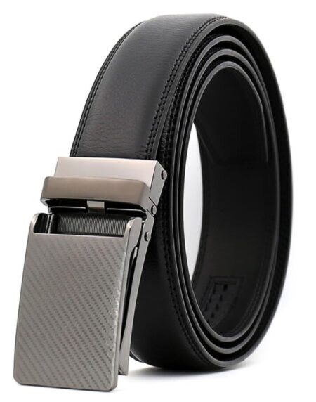 Amedeo Exclusive Men's Silver Dot Slide Buckle Black Leather Belt - Amedeo Exclusive