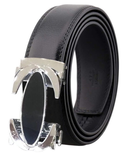 Amedeo Exclusive Men's Black and Silver Buckle Black Leather Belt - Amedeo Exclusive