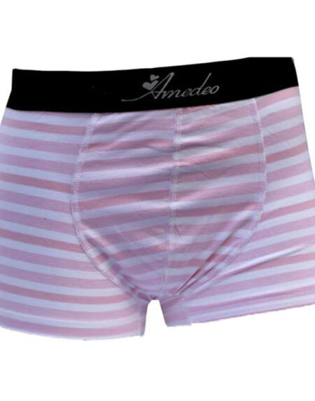 Pink & White Striped Mens Boxer Briefs - Cotton Underwear Trunk for Men - Amedeo Exclusive