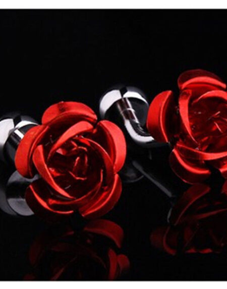 Men's Stainless Steel Red Rose Cufflinks With Box - Amedeo Exclusive