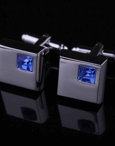 Men's Stainless Steel Silver Small Light Blue Square Cufflinks with Box - Amedeo Exclusive