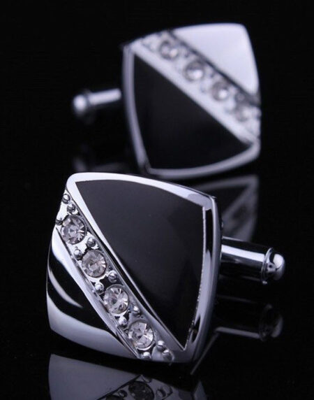 Mens Stainless Steel Square Cubic Zirconia Cufflinks for Shirt with Box - Hand Crafted Perfect Gift - Amedeo Exclusive