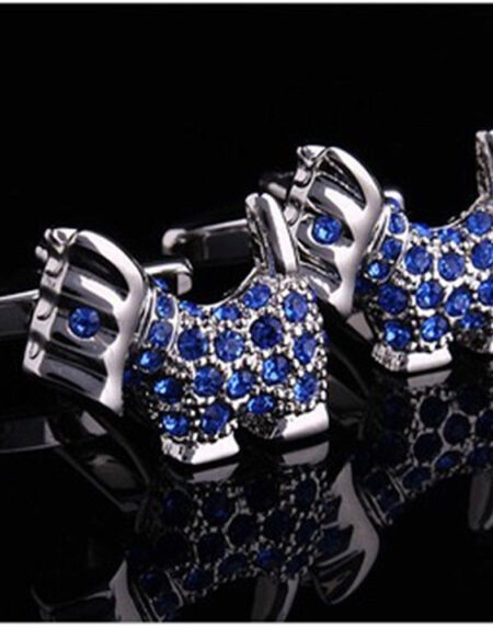Mens Stainless Steel Silver & Blue Dogs Cufflinks for Shirt with Box - Hand Crafted Perfect Gift - Amedeo Exclusive