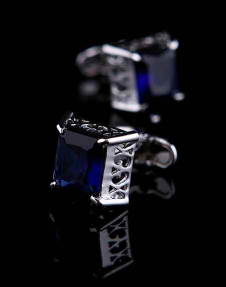 Mens Stainless Steel Silver Big Square Blue Cufflinks for Shirt with Box - Hand Crafted Perfect Gift - Amedeo Exclusive