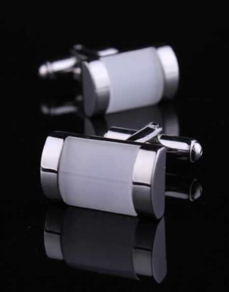 Mens Stainless Steel Silver with White Square Pearl Cufflinks for Shirt with Box - Hand Crafted - Amedeo Exclusive