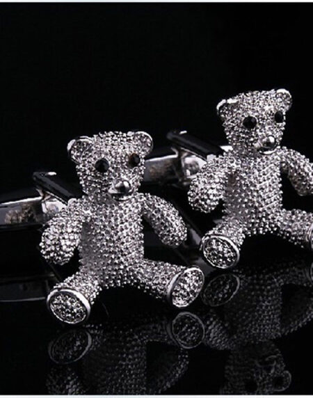 Men's Stainless Steel Silver Bears Cufflinks with Box - Amedeo Exclusive