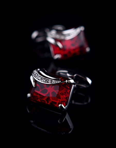 Mens Stainless Steel Silver + Burgundy Squares Cufflinks for Shirt with Box - Hand Crafted Perfect - Amedeo Exclusive