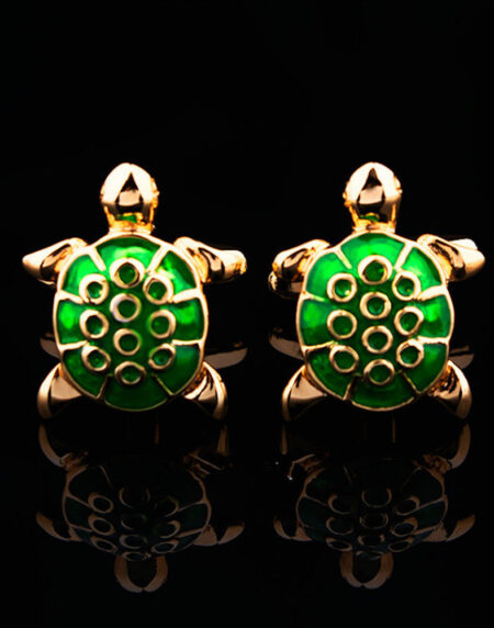 Mens Stainless Steel Green & Gold Turtles Cufflinks for Shirt with Box - Hand Crafted Perfect Gift - Amedeo Exclusive
