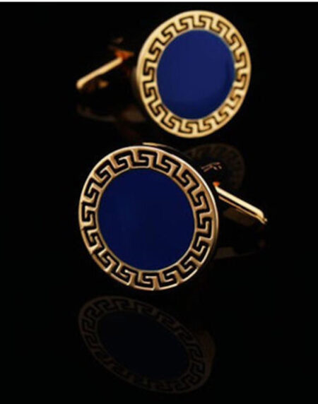 Mens Stainless Steel Gold & Blue Circles Cufflinks for Shirt with Box - Hand Crafted Perfect Gift - Amedeo Exclusive