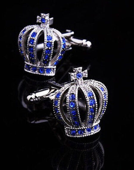 Mens Stainless Steel Silver Diamond Crowns Cufflinks for Shirt with Box - Hand Crafted Perfect Gift - Amedeo Exclusive