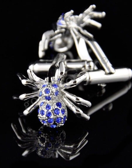 Mens Stainless Steel Silver and Blue Spiders Cufflinks for Shirt with Box - Hand Crafted Perfect - Amedeo Exclusive
