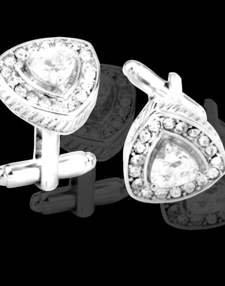 Mens Stainless Steel White with White Triangle Diamond Cufflinks for Shirt with Box - Hand Crafted - Amedeo Exclusive