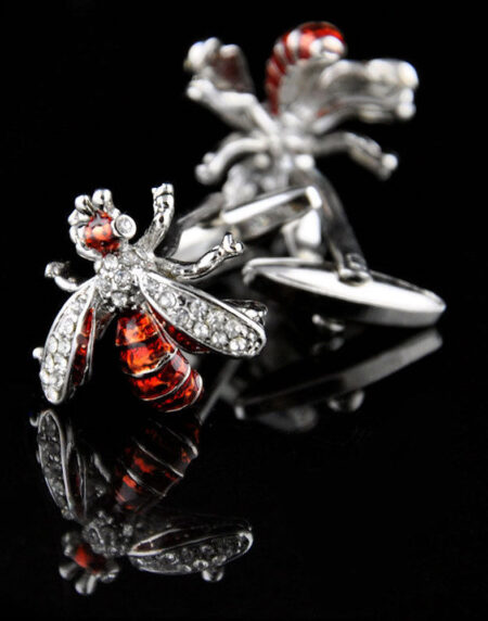 Men's Stainless Steel Orange Diamond Flies Cufflinks with Box - Amedeo Exclusive