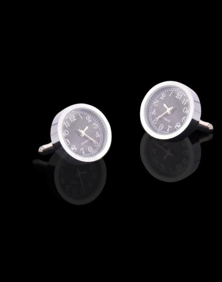 Men's Stainless Steel Silver & Black Functioning Watch Cufflinks Cufflinks with Box - Amedeo Exclusive