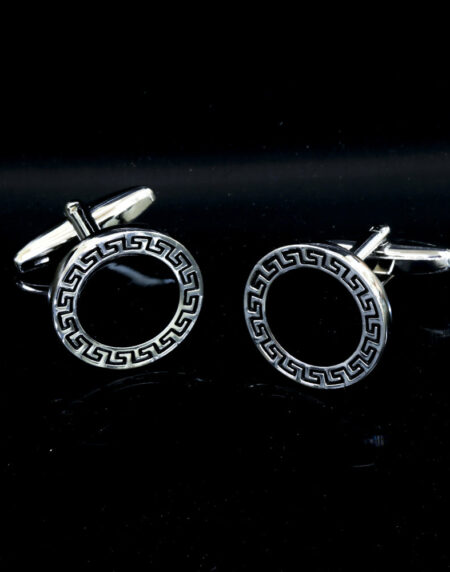 Men's Stainless Steel Round Greek Cufflinks with Box - Amedeo Exclusive