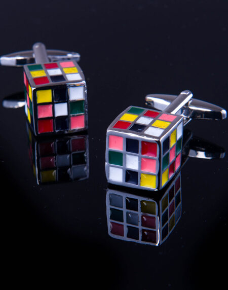 Men's Stainless Steel Colorful Cube Cufflinks with Box - Amedeo Exclusive