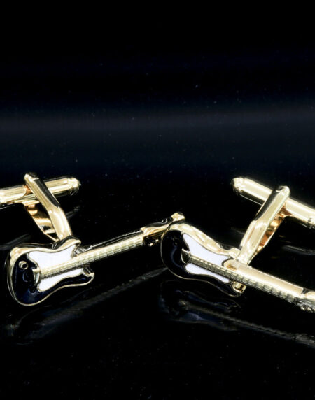 Men's Stainless Steel Gold Guitars Cufflinks with Box - Amedeo Exclusive