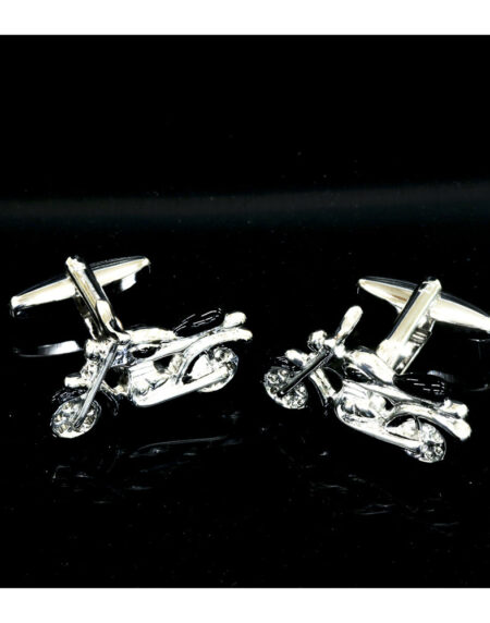 Men's Stainless Steel Silver and Black Motorbikes Cufflinks with Box - Amedeo Exclusive
