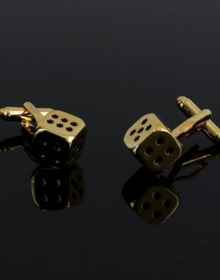 Men's Stainless Steel Gold Dice Cufflinks with Box - Amedeo Exclusive