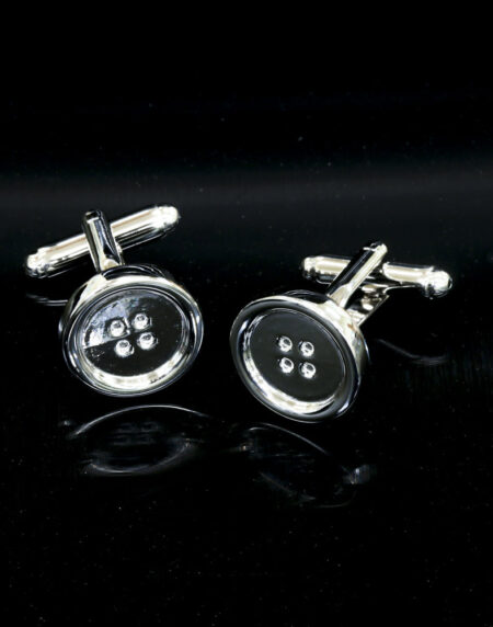 Men's Stainless Steel Silver Buttons Cufflinks with Box - Amedeo Exclusive