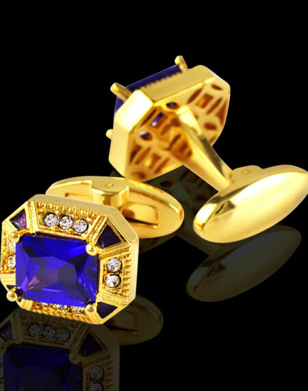 Men's Stainless Steel Gold & Blue Cufflinks with Box - Amedeo Exclusive