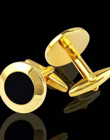 Men's Stainless Steel Gold Black Circles Cufflinks with Box - Amedeo Exclusive