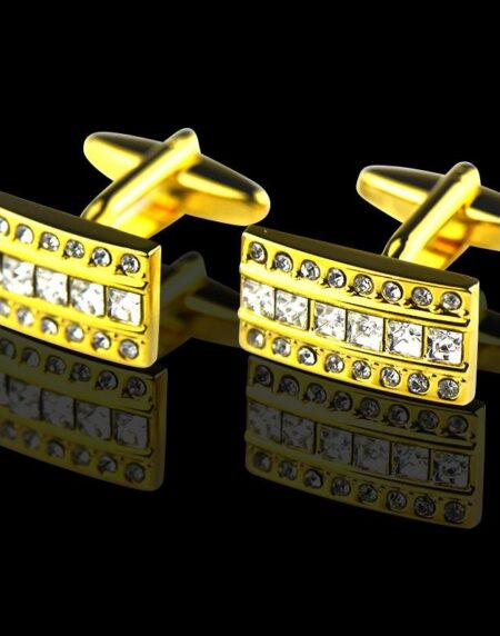 Men's Stainless Steel Gold Rectangle with Zirconia's Cufflinks with Box - Amedeo Exclusive
