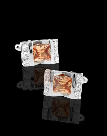 Men's Stainless Steel Square Zirconia with Orange Cufflinks with Box - Amedeo Exclusive