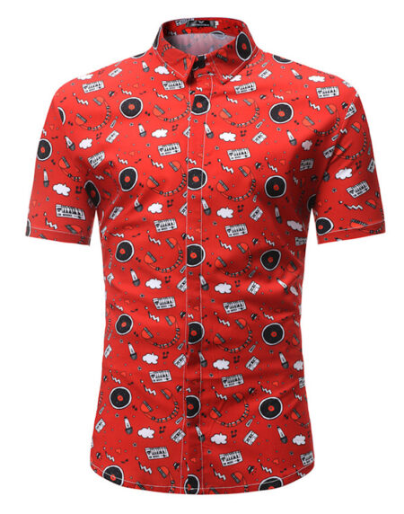 White Floral Mens Short Sleeve Button up Shirts - Tailored Slim Fit Cotton Dress Shirts - Amedeo Exclusive