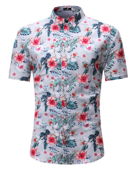 Men's Fashion Slim Fit White Floral Cotton Dress Shirt - Amedeo Exclusive
