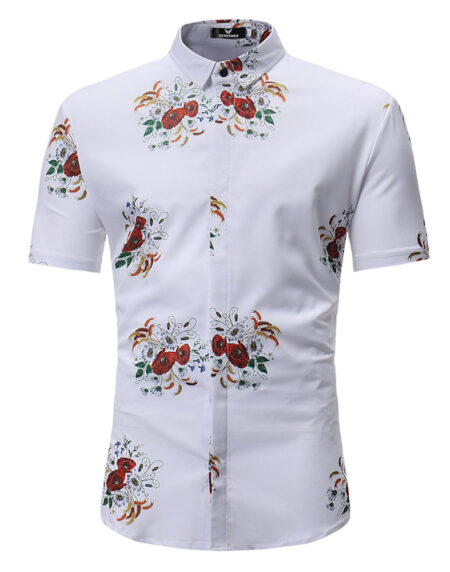 Men's Button down Tailor Fit Soft 100% Cotton Short Sleeve Dress Shirt White Floral casual & Formal - Amedeo Exclusive
