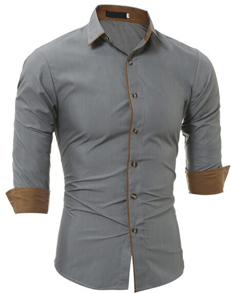 Men's Button down Tailor Fit Soft 100% Cotton Short Sleeve Dress Shirt Grey with Beige casual And Formal - Amedeo Exclusive