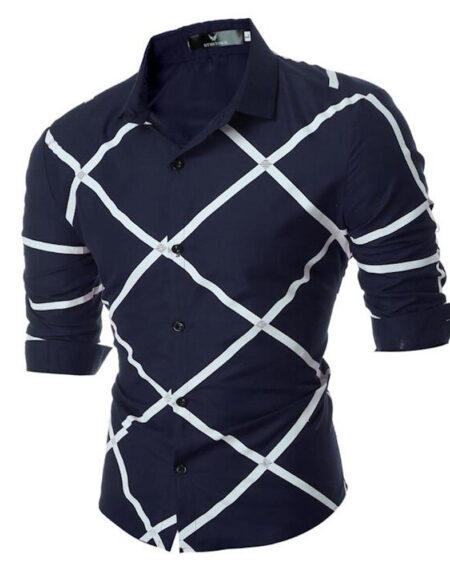 Men's Button down Tailor Fit Soft 100% Cotton Short Sleeve Dress Shirt Navy Blue Check casual And Formal - Amedeo Exclusive