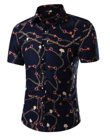 Men's Button down Tailor Fit Soft 100% Cotton Short Sleeve Dress Shirt Navy Blue casual And Formal - Amedeo Exclusive