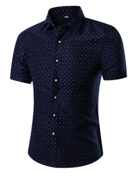 Men's Button down Tailor Fit Soft 100% Cotton Short Sleeve Dress Shirt Blue White Dots casual And Formal - Amedeo Exclusive