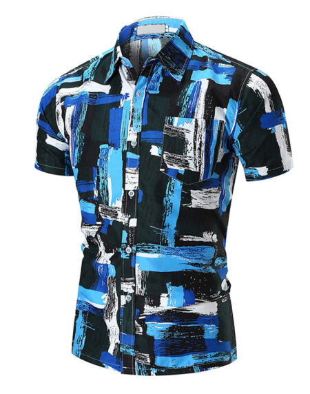 Men's Button down Tailor Fit Soft 100% Cotton Short Sleeve Dress Shirt Turquoise Blue, Black, White casual And Formal - Amedeo Exclusive