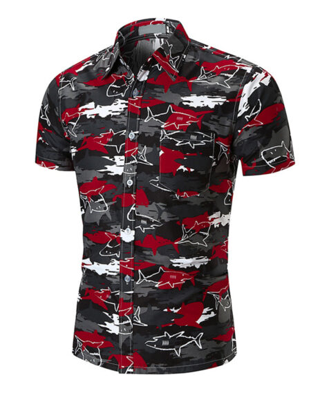 Dark Multi Color Mens Short Sleeve Button up Shirts - Tailored Slim Fit Cotton Dress Shirts - Amedeo Exclusive